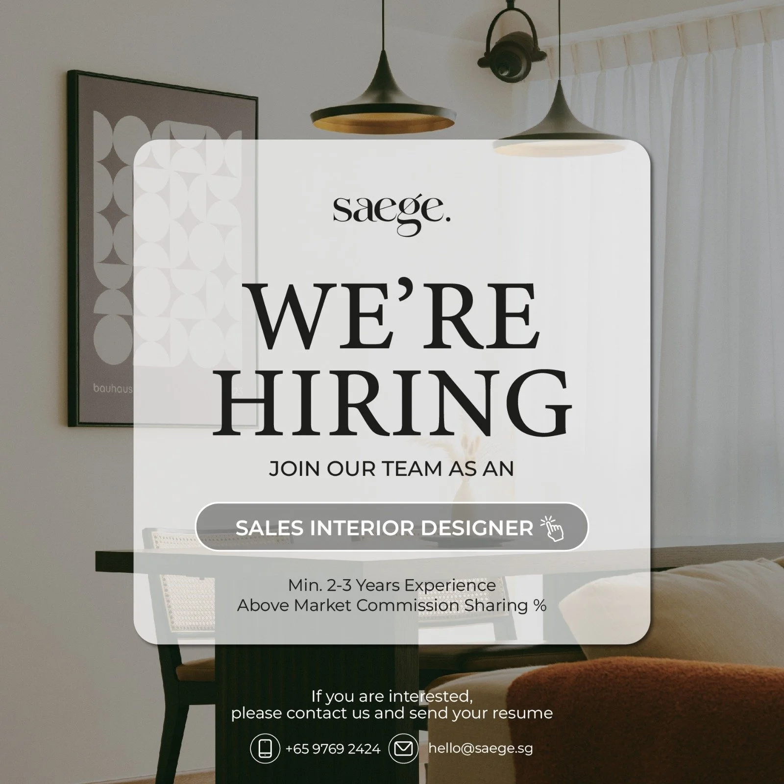  WE ARE HIRING! Are you passionate, responsible, and eager to gain new experiences? Saege is seeking: &zwj; Requirements: - Minimum 2-3 Years Experience - Above Market Commission Sharing % J